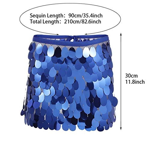 Zoestar Sequin Skirt Sparkly Belly Dance Skirts Shiny Sequin Mermaid Hip Scarf Club Night Out Costume For Women And Girls (J-Deep Blue) #TOP2