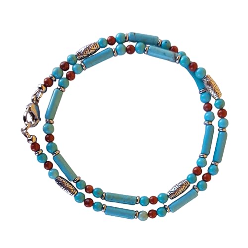 Collier de perles turquoises style indien aux finitions soignées pour allure élégante