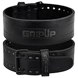 GripUp Powerlifting Belt 10mm Thick Genuine Leather 4” Heavy Weight lifting Gym Belt Back Support Strength Training Squats Workouts Fitness Bodybuilding Deadlifts Weightlifting Men Women (Black, 2XL)