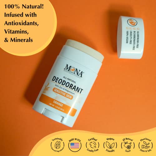 Image of MONA BRANDS All Natural Deodorant For Women & Men | For Sensitive Skin | No Aluminum or Baking Soda | (ORANGE 1.76 Oz)