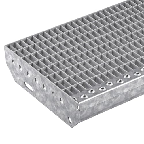 Marches en caillebotis 1000 x 305 mm, largeur des mailles 30 x 10 mm, galvanisées, antidérapantes, marches d'escalier en métal résistant aux intempéries, idéales pour l'intérieur et l'extérieur