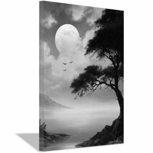 Peinture sur toile pleine lune décoration murale poétique