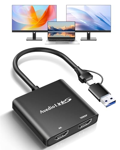 avedio links USB C/USB 3.0 to HDMI Splitter Extended Display, USB C to HDMI Adapter for Windows and Mac OS, Support Displaylink Expand up to 6 Monitors, HDMI Out 1 4K, Out 2 1080P