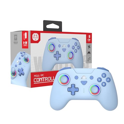 FONLAM Switch対応 コントローラー iOS/PC/Androidにも全対応 全透明外見 RGBライト ホールスティック デッドゾーンなし ホールトリガー リニアトリガー ゲームパッド マクロ機能 自動連射 ドリフトしません 振動調節 無線 ゲームコントローラー アプリ対応 スリープ解除 (マカロン-青い)