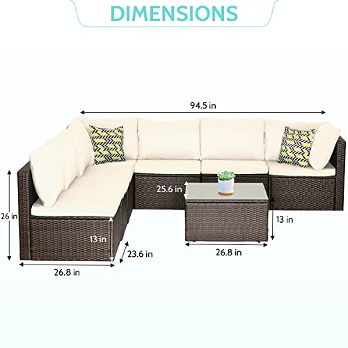 Image of PayLessHere 8 Piece Patio Furniture Set Outdoor Furniture Sectional Sofa Set Rattan Wicker Conversation Set Coffee Table Khaki Cushion for Backyard Porch Balcony Poolside Garden