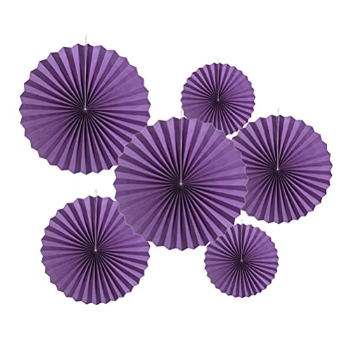Image of MOWO Purple Paper Fans Hanging Decoration, 6pc | birthday graduation wedding retirement baby shower new year valentines day party decoration