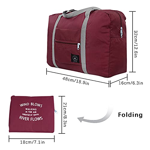2 Pcs Foldable Travel Duffel Bags, Waterproof Lightweight Carry-on Bags, Suitable for Overnight, Holiday, Shopping, Weekends, Outing, Gym(Wine Red/Navy Blue)2