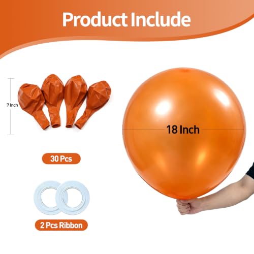 Image of KALOR 18 Inch Burnt Orange Large Latex Round Balloons 30-Pack