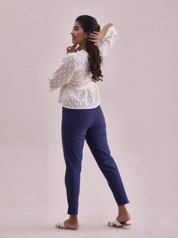 Image of GO COLORS Solid Soft Cotton Printed Pencil Pant for Women | Breathable, Side Pocket