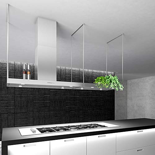Image of Futuro Futuro Europe Series Island Mount Range Hood, Italian Stainless Steel Ceiling Chimney Hood with Perimeter Suction & Multi-Speed Blower (84 inch)