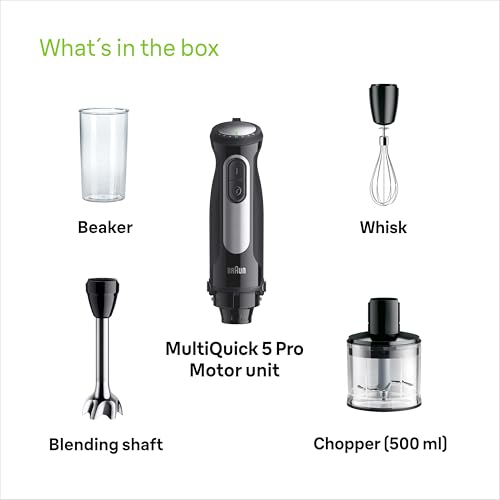 Image of Braun MultiQuick 5, Powerful 1000W Hand Blender, Patented PowerBell Technology, Made in Europe, Guranteed Splash-Proof, Speed + Turbo, All-in-1: Blender, Grinder, Chopper & Whisker (MQ55236 Black)