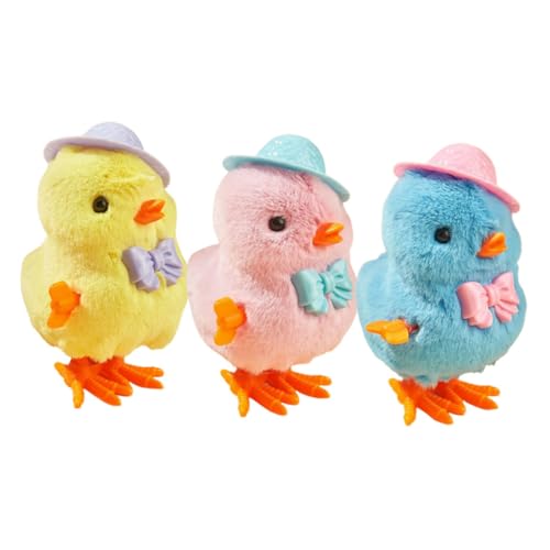 ERINGOGO 3pcs Plush Wind-up Chick Toys Jumping Chickens Yellow and Clockwork Toys for Toddlers for Easter Baskets and Party Favors