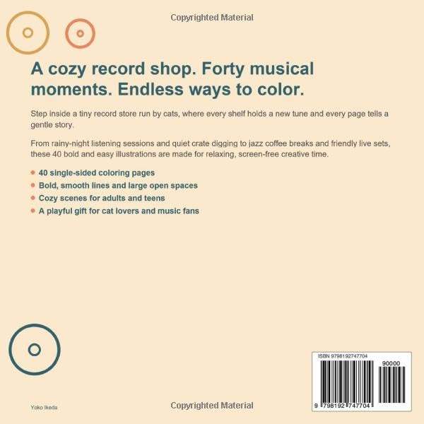 Vinyl & Whiskers: Cozy Cats at the Record Store - A Bold and Easy Coloring Book for Adults and Teens image 3