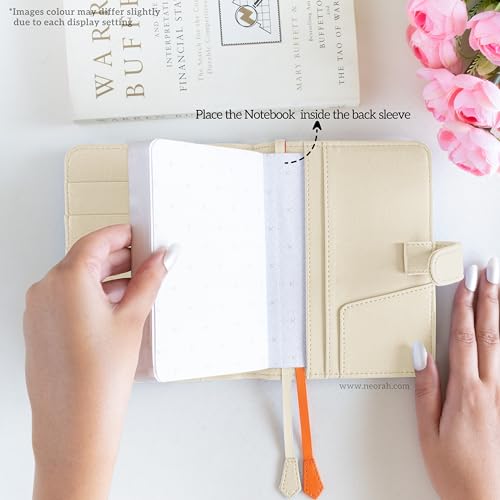 Image of NEORAH - A6 Notebook SLEEVE with SNAP Button + Dotgrid JOURNAL |Faux Leather Sleeve + Penloop|2 Front 1 Back compartment| 4 Card Slots|2 BookMarks|Gift Box- Fits any A6 Softcover Notebook -AFTERGLOW