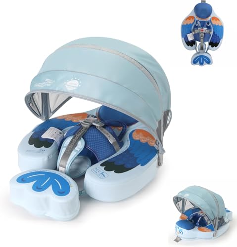 Image of Mambobaby Floats with Canopy &Tail, Non-Inflatable Baby Float for Pool Add Tail Avoid Flip Swim Trainer Baby Floats for Toddler Boys Girls