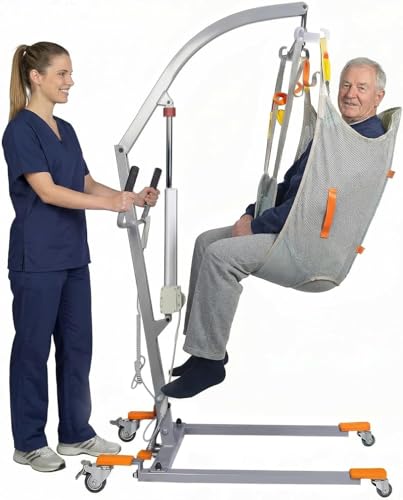 Image of Electric Patient Lift with Sling | 350LBS Capacity, Plug-in Powered, Full /Partial Paralysis Mobility Aid, Body Transfer Hoist for Home Care, Hospital