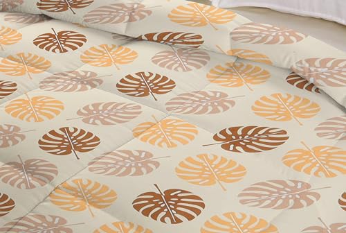 Image of HOMEKART 220 GSM Reversible Microfiber AC Comforter /Duvets for Mild Winter | All Season King Size 3 Layered Quilted Blanket for Double Bed (220 cm x 240 cm, Floral, Beige & Brown)