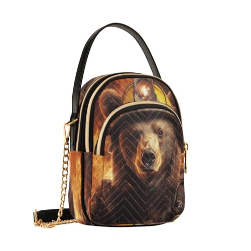 Brown Bear Wearing Firefighter Helmet Women Trendy Quilted Crossbody Bag Sling Bags Handbags with Chain Strap Travel Cross Body Cell Phone Purses Bags2