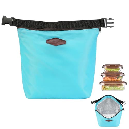 Image of Mini Cool Bag, Foldable Insulated Cool Bag for Backpack, Lunch Bag for Work, School, Outdoor, for Work, School, Picnic, Travel, Blue Cool Bag, Small, Foldable with Zip, Insulated Bag