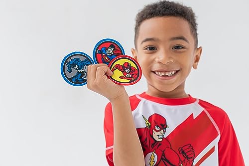 Dc Comics Justice League Batman Superman The Flash Toddler Boys Rash Guard Swim Trunks With Removable Patches White/Blue 2T #TOP2