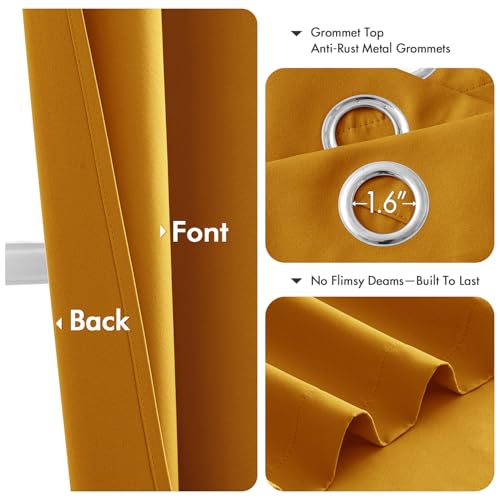 Image of MIULEE Blackout Curtains for Bedroom Living Room 2 Panels, Thermal Insulated Room Darkening Drapes Grommet Noise Reducing Light Blocking Window Treatments 54 Inches Long 40x54 Inch Mustard Yellow