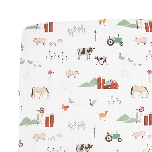 Image of Little Unicorn Premium Crib Sheet | Breathable & Super-Soft Muslin Fabric (Farmyard)