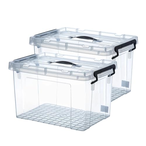 bebikim 2 Quart 2-Pack Heavy-Duty Stackable Clear Storage Bins with Lids - Premium Clear Plastic Organizing Containers for Home & Bathroom BPA-Free, Pull Handles and Secure Latches