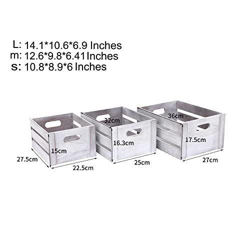 Lkmany Decorative Wood Crates Nesting Crates Storage Container,Rustic Wooden Crates For Storage, Display, Decor, Boxes-Nature Rustic White Set Of 3 #TOP6
