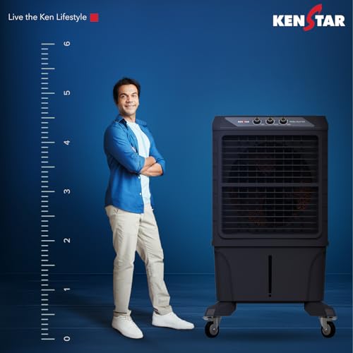 Image of Kenstar MAHA KOOL HC 120 L Desert Air Cooler WITH FRONT LOCKING COMMERCIAL GRADE WHEELS for Home|Anti-Bacterial Honeycomb Pads|High-Speed |Invertor ready|50Ft Air Throw|1-Yr Product Warranty|Grey
