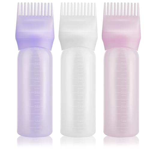 Bouteilles Applicateur,3 PCS Peigne Huile Cheveux,Applicateur Huile Cheveux,Flacons Applicateurs de Coloration,Outils pour Cheveuxs,Flacons Applicateurs avec échelle Graduée pour Salons à Domicile