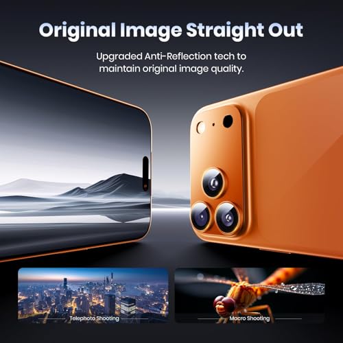 Image of PreCure for iPhone 17 Pro Camera Lens Protector - [12FT Shatterproof Military Grade] [Strong Adsorption] 9H+ Tempered Glass Full Camera Protective Cover | Case Friendly | Cosmic Orange