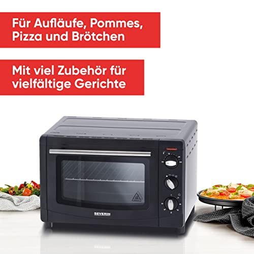 SEVERIN Bak- en toaststoffen, mini-oven met grillrooster, bakplaat en kruimelplaat, veelzijdige oven met 20 l capaciteit, 1.500 W, zwart, TO 2067 - Image 3
