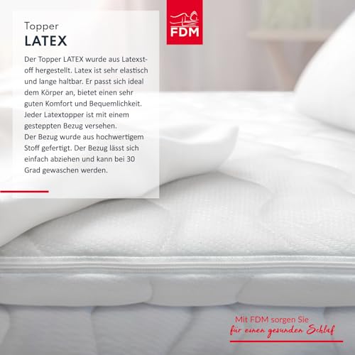FDM Matratzentopper Latex MAX Matratze Topper 90x200 cm Härtegrad H3 Höhe ca. 4 cm Allergiker Geeignet Öko-Tex Weiß