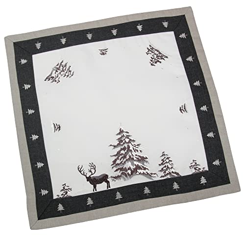 HanaQi Weihnachten - Winter - Hirsch Stickerei Leinenoptik Polyester...
