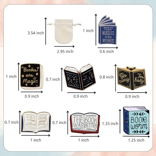 Cartoon Books Enamel Pins with Storage Gift Bag, Magic Book Badges Cute Collar Brooch Decorative Lapel Pins for Backpack Clothing Learning Graduation Gifts for Teacher Student Readers Book Lovers2