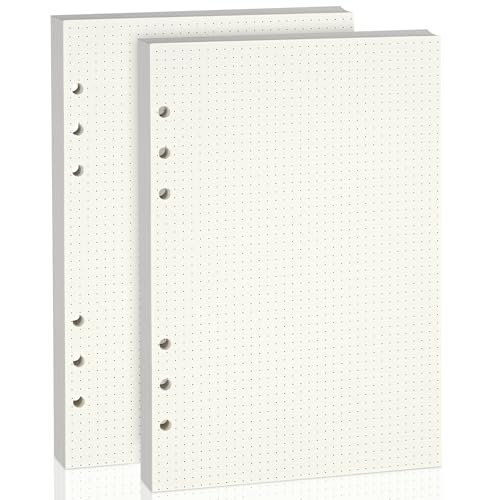 Nachfüllpapier für A5 6-Ringbuch-Notizbuch – Beidseitig beschreibbar, kein Durchschlagen bei Füllertinte. 100 GSM, Gepunktete Linie, 2x 80 Blatt, passend für A5 6-Ring