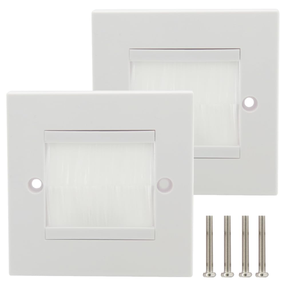 2-Pack Brush Wall Plate - Single Gang Cable Entry Cover for Outlets and Receptacles White Cable Cover for Neat and Tidy Cords