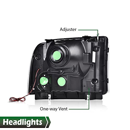 Image of GRAND ORANGE LED DRL Headlights Assembly, Compatible with 2005 2006 2007 Ford F250 F350 F450 F550 Super Duty bumper Headlamp, Amber Corner Headlight(Clear lens Black Housing Clear Reflector)