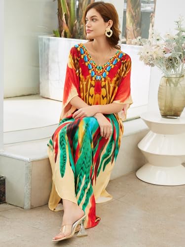 Image of NFVNKJ Women's Plus Size Beach Lounge Kaftan Maxi Dress Swimsuit Coverup for Women