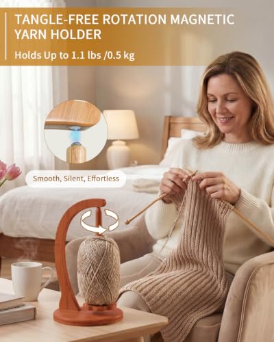 Image of SPEENSUN Magnetic Yarn Holder for Crocheting, Large, Walnut Finish | Hold 1.1 lbs Fits Most Yarns, Smooth Spinning, Prevents Tangling, Premium Bamboo, Knitting & Crochet Accessory