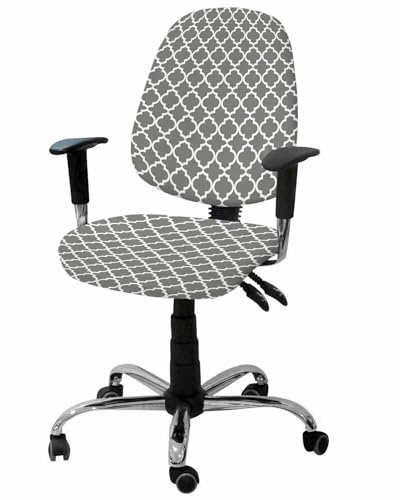 Gray Morocco 2 Pieces Computer Office Chair Covers Set,Stretchable Desk Rotating Chair Seat Cushion Slipcover Back Covers,Vintage Minimalist Boho Ethnic Pattern Slipcover Back Cover,Protectors Cover