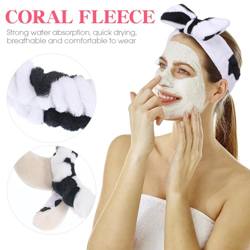 minkissy 2pcs Soft Cow Ears Headband - Makeup Headband Cow Horns Cute Bow Plush for Women Kids Skin Care Washing Face - Image 4