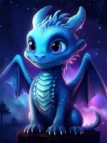 Kit point de croix perlé dragon bleu broderie d'art de haute précision 40x50 cm