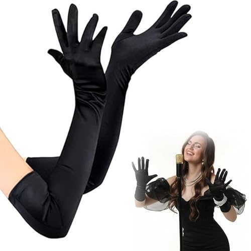 Luoqun88 Long Elbow Satin Gloves Long Satin Gloves Evening Gloves for Women Girls Fancy Dress Gloves Opera Elbow Length Gloves 20in Black Gloves for Wedding Prom Party Dance Costume Accessories