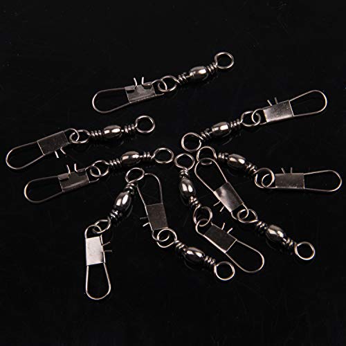 Barrel Snap Swivels Fishing, 100Pcs Fishing Swivels With Safty Snap Saltwater Freshwater Black Fishing Swivel Tackles Fishing Line Connector #TOP5