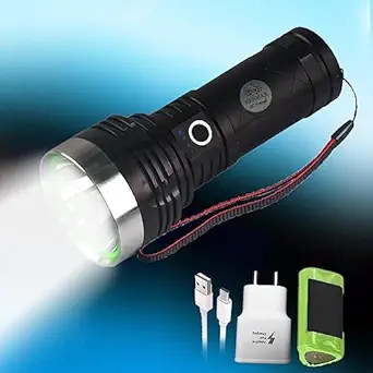 RENMAX Super Strong Bright HGH Beam Torch Light Led 2.5Km Range Rechargeable 7800Mah Torch 5-Light Modes Waterproof Flash Light Metal- 1Pc, 12000 Lumen