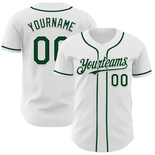 Custom Youth Baseball Uniforms White Green T Shirts for Boys Girls, Design Your Own Solid Full Button-Down Softball Jersey for Men Women, Stitched Personalized Blank Athletic Cricket Practice T-Shirts