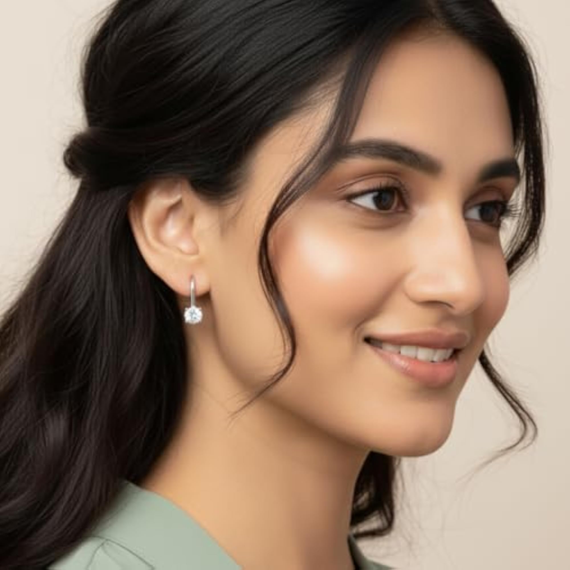 Women's Silver Plated Solitaire Drop Earrings, Crystal Studs