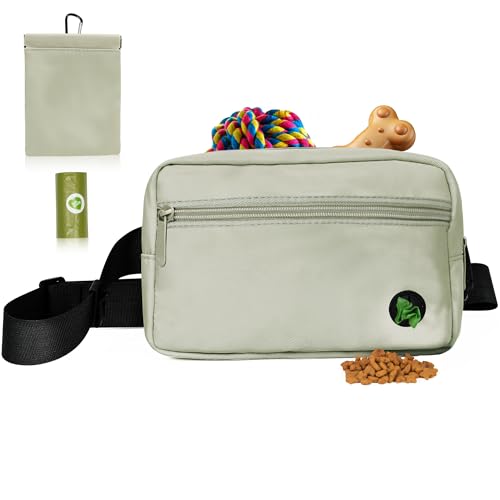 Dog Training Treat Pouch Walking Fanny Pack with Poop Bag Dispenser Waist Belt Bag with Carabiner (Honeydew)