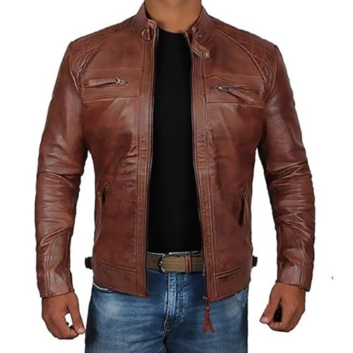 Mens Leather Jacket,OverSize Mens Classic Vintage Leather Jacket - Real Cafe Racer Motorcyle Style Distressed for Men2